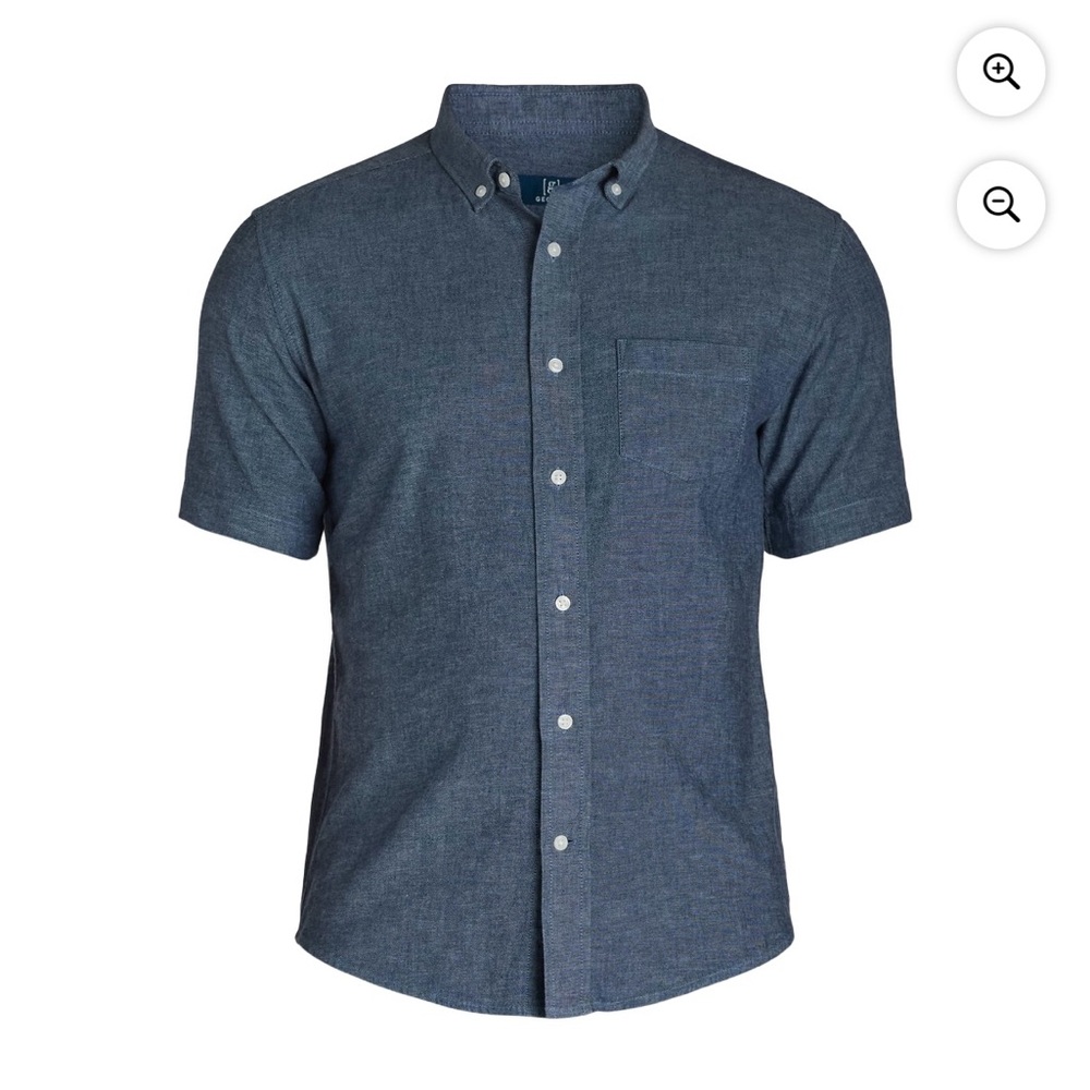 George Men's Short Sleeve Poplin Button-Up Shirt, Blue Chambray, Size 2XL, NWT